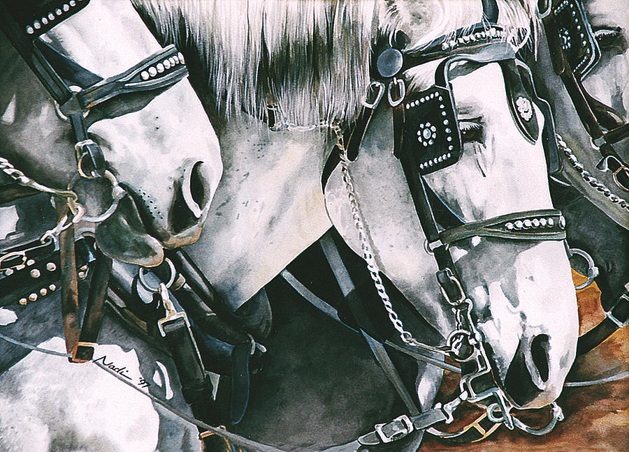 Horse Painting - 4 Grays by Nadi Spencer