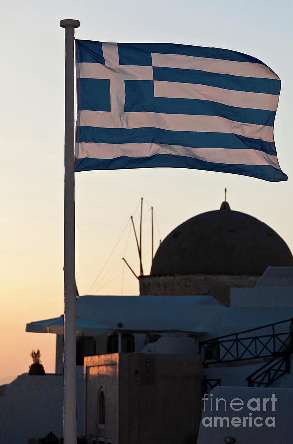 Greek Flag In Santorini #4 Photograph by Gualtiero Boffi