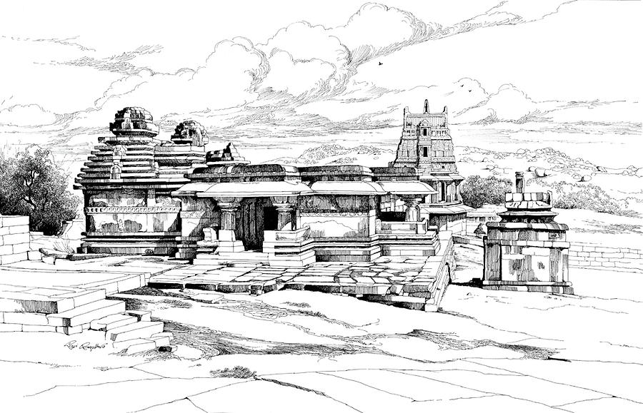 Hampi India Art Drawing by Achala Gangaadhar - Pixels