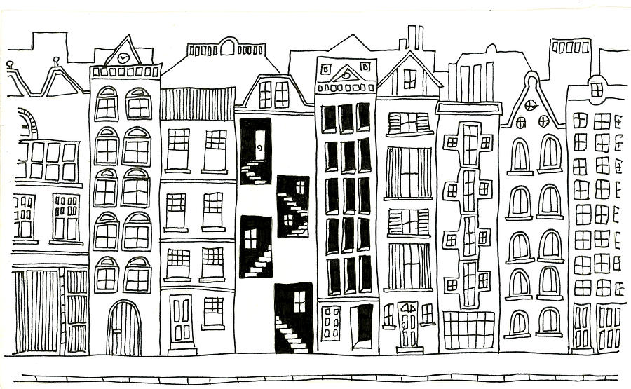 Black And White Photograph - Hand drawn line drawings of various whimsical houses shops and b #4 by Matthew Gibson