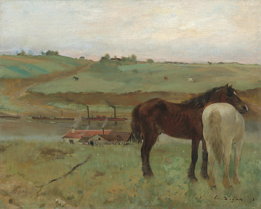 Horses In A Meadow #4 Painting by Edgar Degas