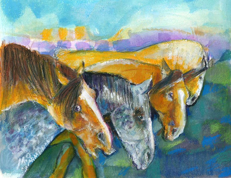 4 Horses Painting by Mary Armstrong