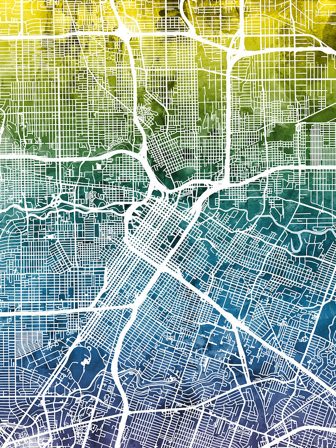 Houston Texas City Street Map #4 Digital Art by Michael Tompsett