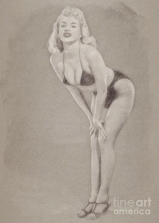 Chitty Drawing - Jayne Mansfield Hollywood Actress and Pinup #4 by Esoterica Art Agency