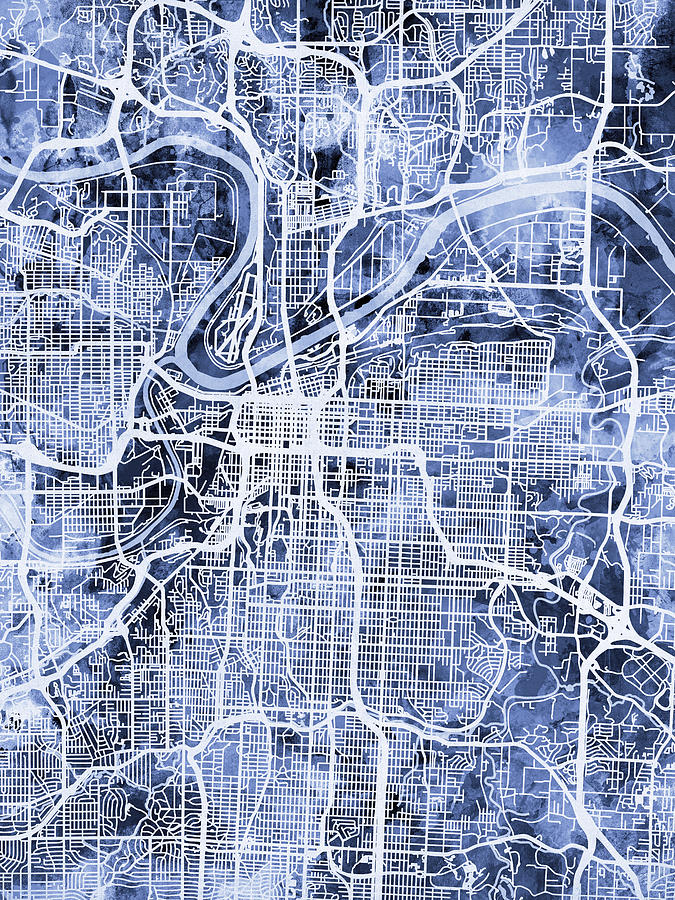Kansas City Missouri City Map Digital Art by Michael Tompsett