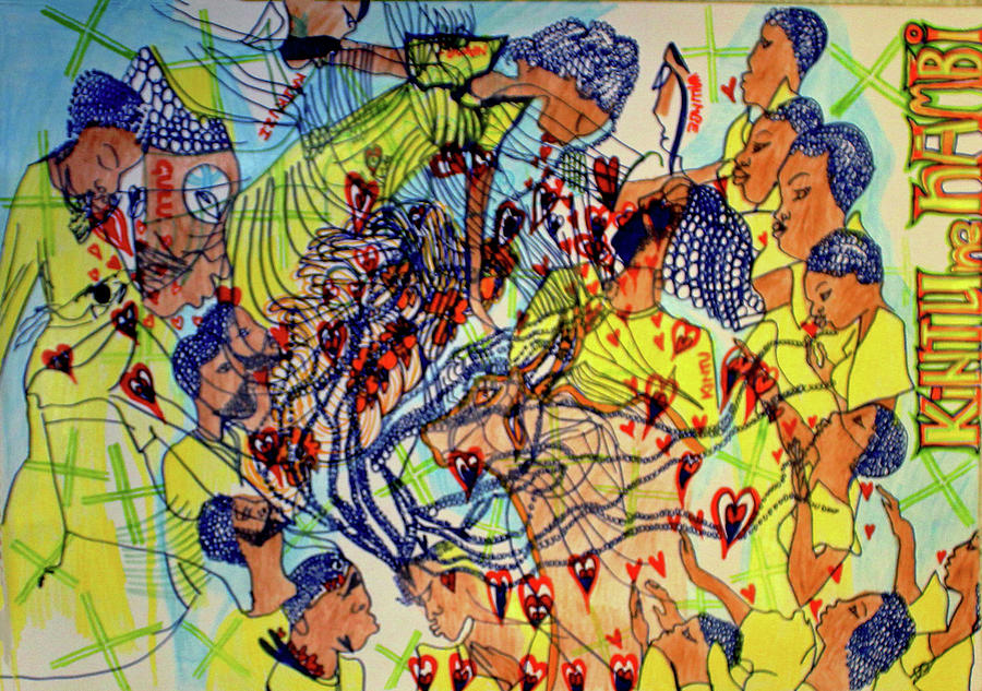 Kintu and Nambi The Folktale Leaving the Beauty of Heaven to Go To Earth #4 Painting by Gloria Ssali