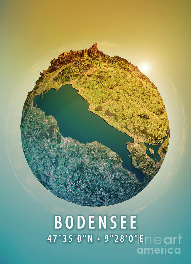 Map Digital Art - Lake Constance 3D Little Planet 360-Degree Sphere Panorama #4 by Frank Ramspott