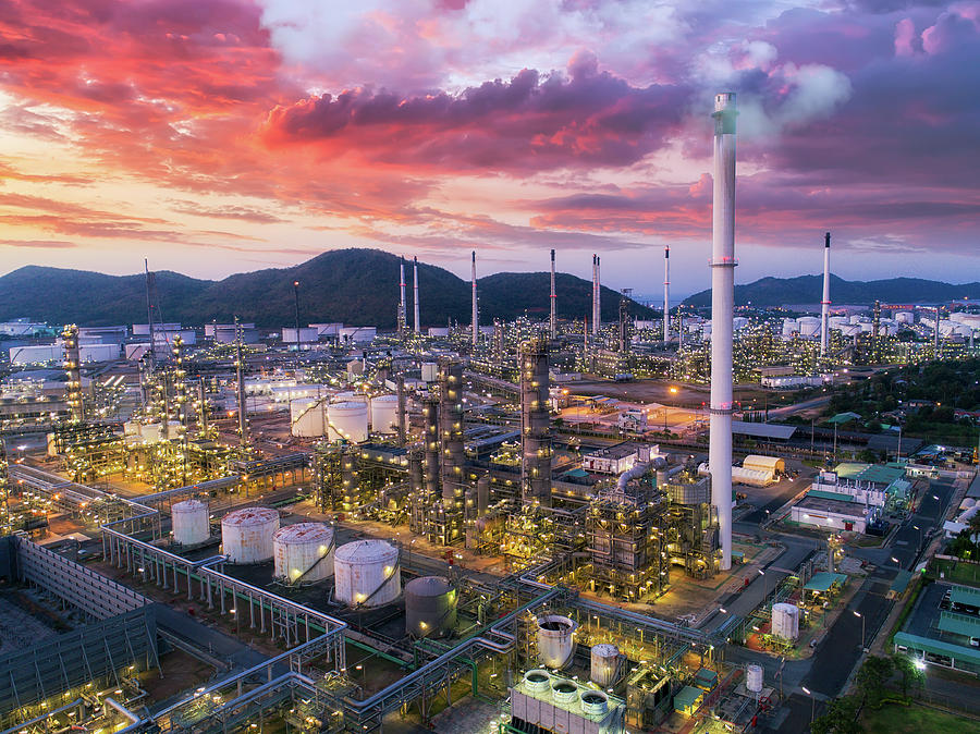 Land scape of Oil refinery plant from bird eye view on night #4 Photograph by Anek Suwannaphoom