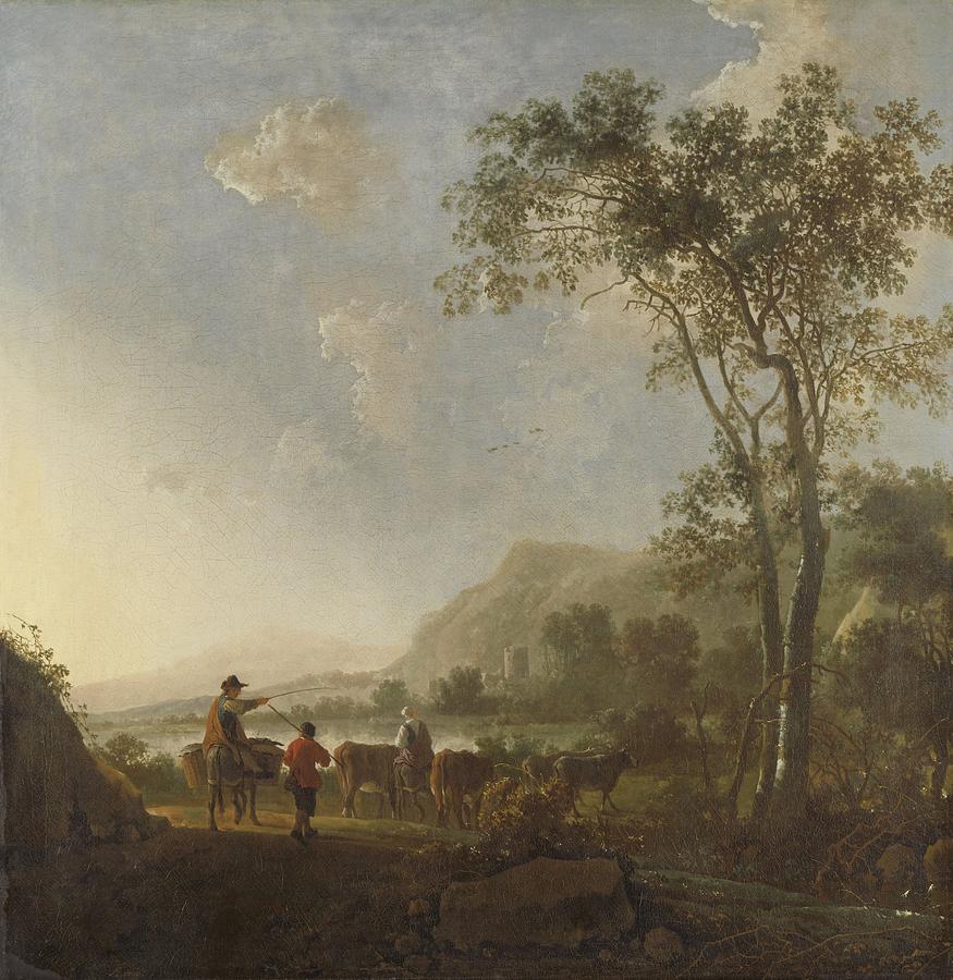 Landscape with Herdsmen and Cattle #4 Painting by Vincent Monozlay