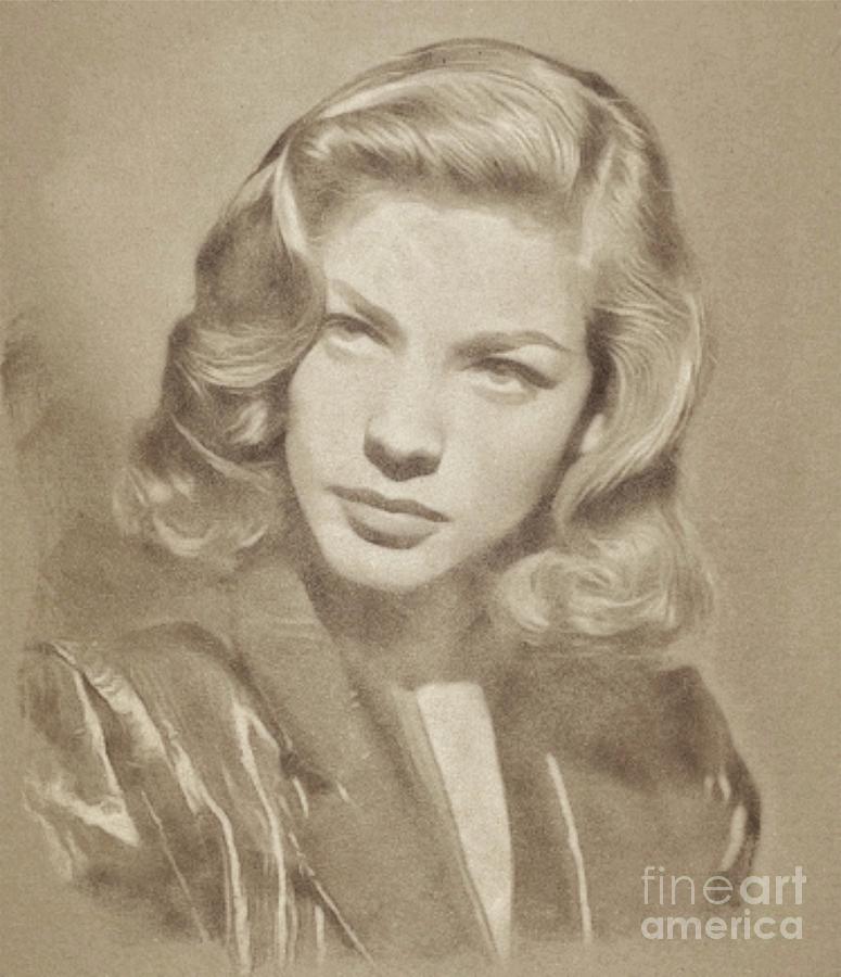 Lauren Bacall Vintage Hollywood Actress Drawing