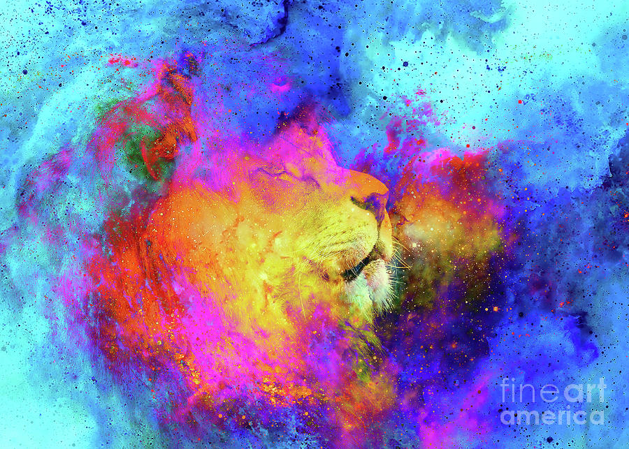 Lion In The Cosmic Space Lion Photos And Graphic Effect Mixed Media By Jozef Klopacka