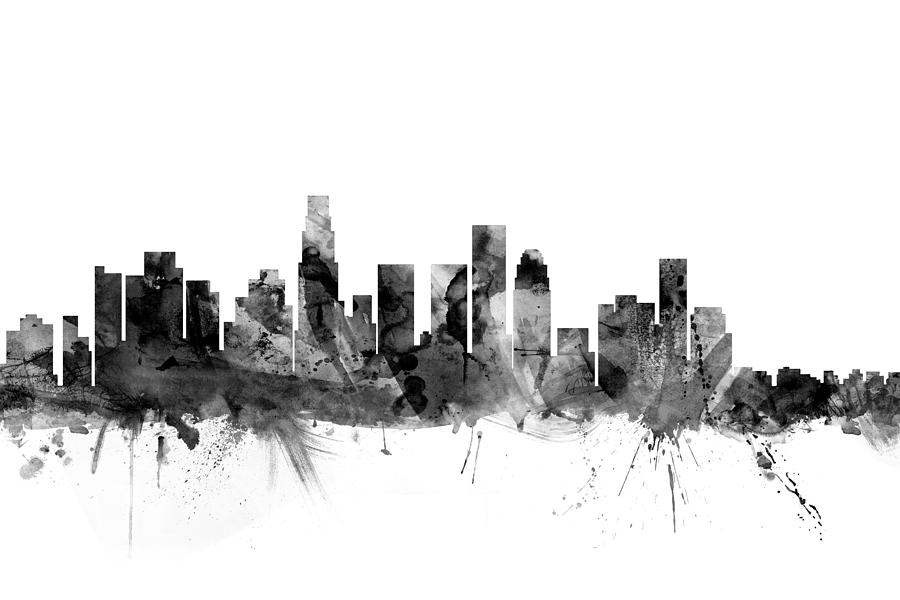 Los Angeles Digital Art - Los Angeles California Skyline #4 by Michael Tompsett