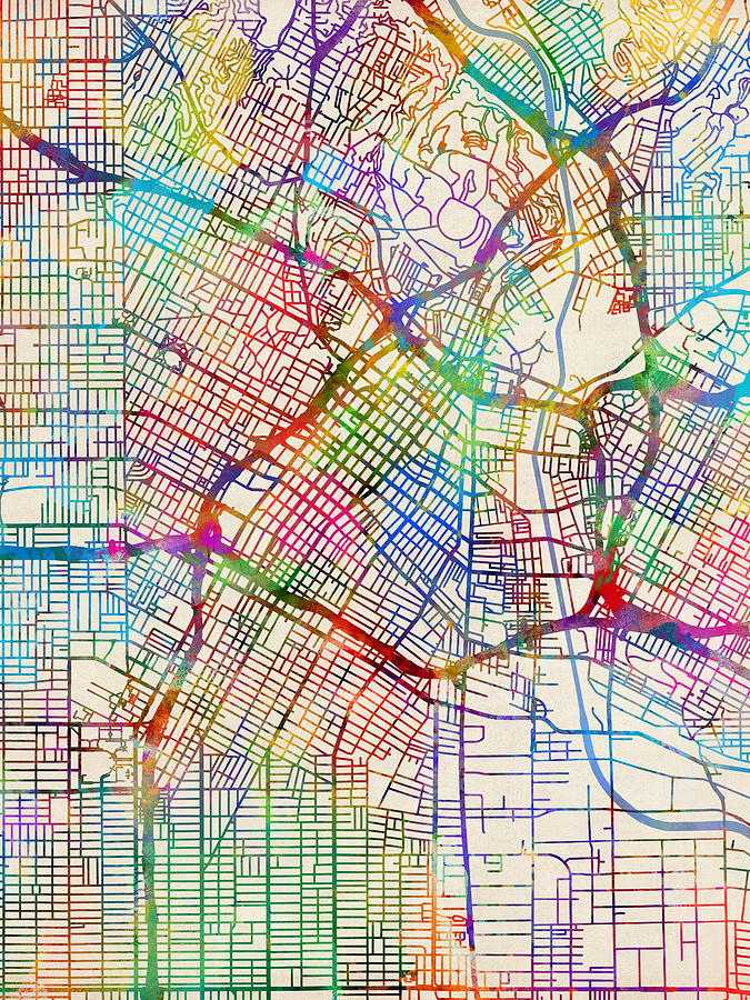 Los Angeles City Street Map Digital Art by Michael Tompsett - Fine Art ...