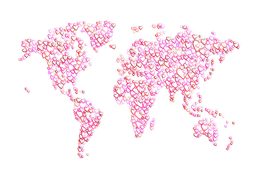 Love Hearts Map of the World Map #4 Digital Art by Michael Tompsett