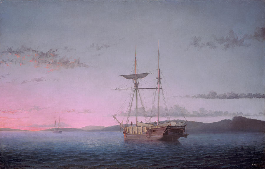 Lumber Schooners At Evening On Penobscot Bay #4 Painting by Fitz Henry Lane