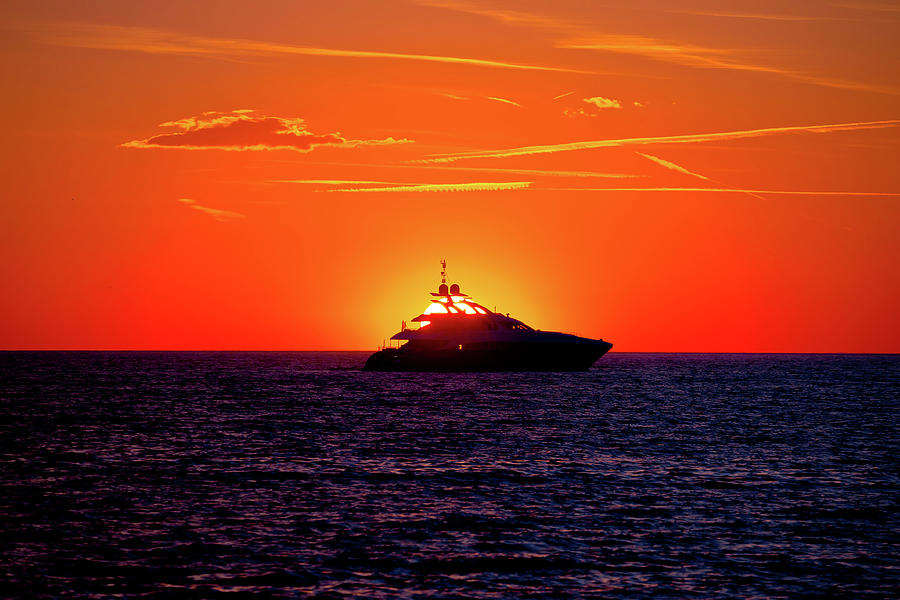 Luxury yacht on open sea at golden sunset #4 Photograph by Brch Photography