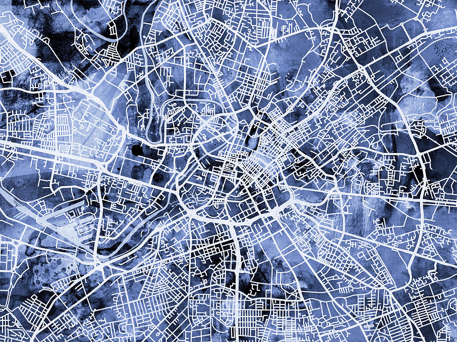 Manchester England Street Map #4 Digital Art by Michael Tompsett
