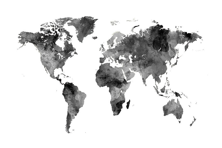 Map of the World Map Watercolor #4 Digital Art by Michael Tompsett