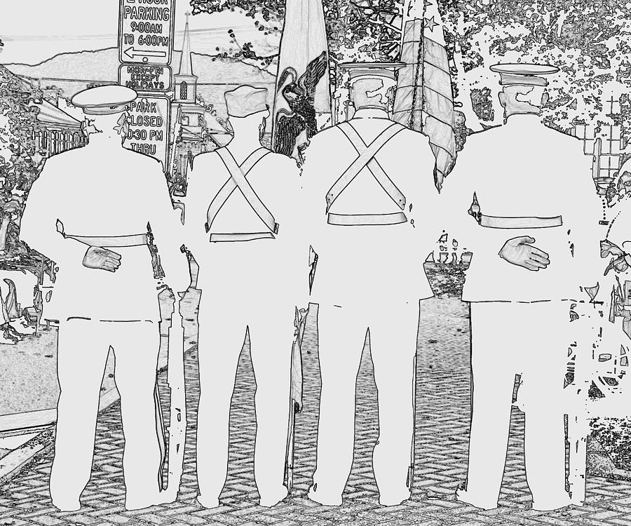 4 Marines as a sketch Photograph by Karl Rose