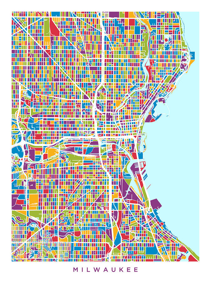 Milwaukee Digital Art - Milwaukee Wisconsin City Map #4 by Michael Tompsett