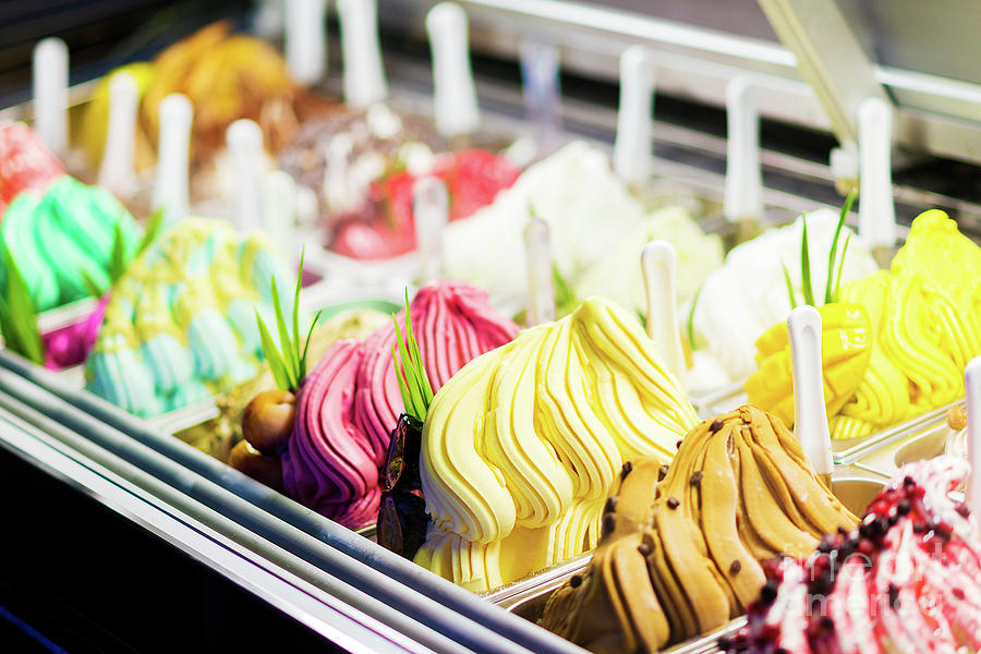 Mixed Colourful Gourmet Ice Cream Sweet Gelato In Shop Display Photograph