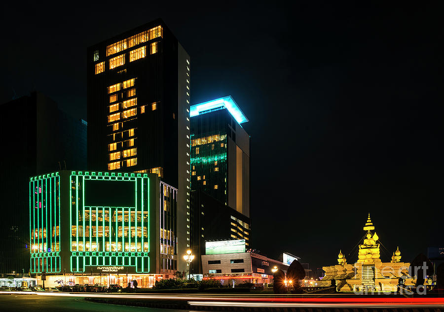Modern Buildings In Phnom Penh City Street Cambodia At Night #4 Photograph by JM Travel Photography