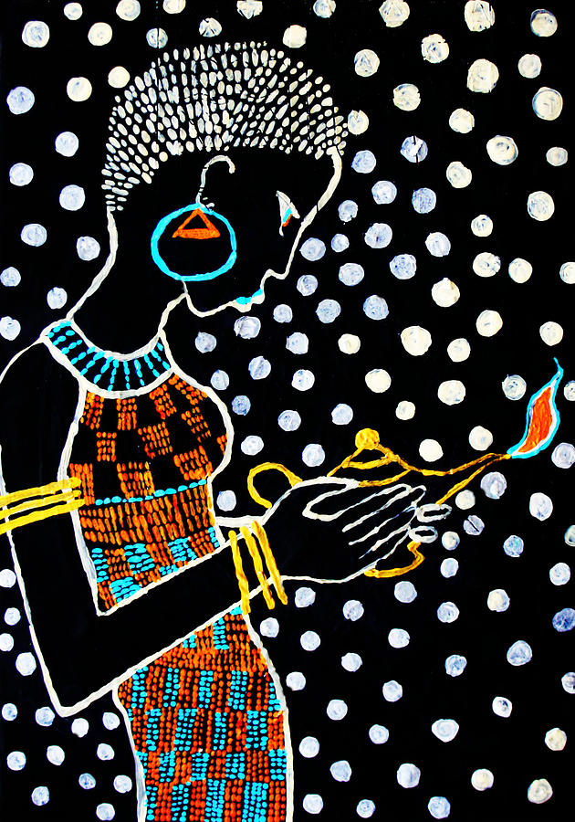 Paradise Painting - Murle South Sudanese Wise Virgin  #4 by Gloria Ssali
