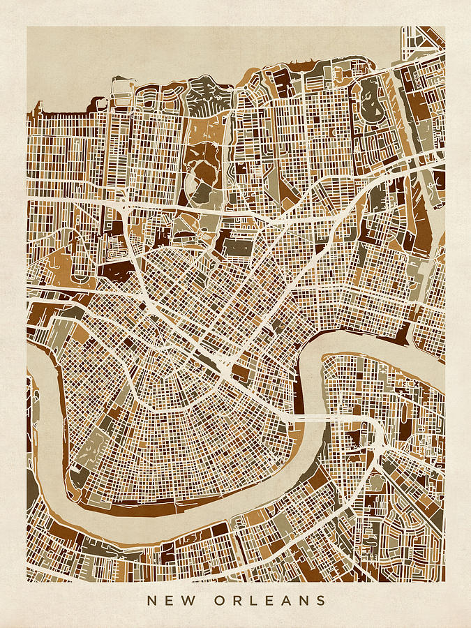 New Orleans Street Map #4 Digital Art by Michael Tompsett