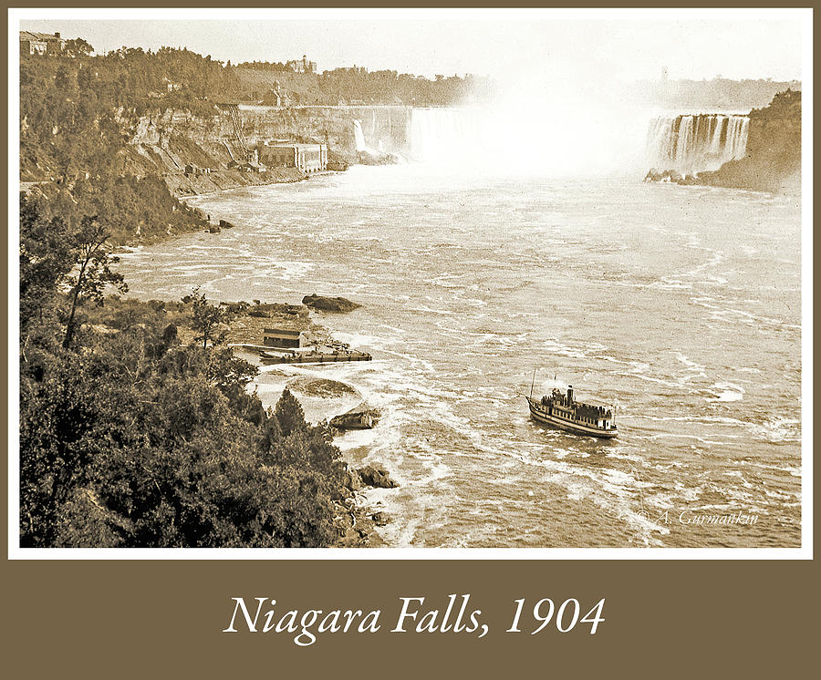 Niagara Falls with Sightseeing Boat, 1904, Vintage Photograph Photograph by A Macarthur Gurmankin
