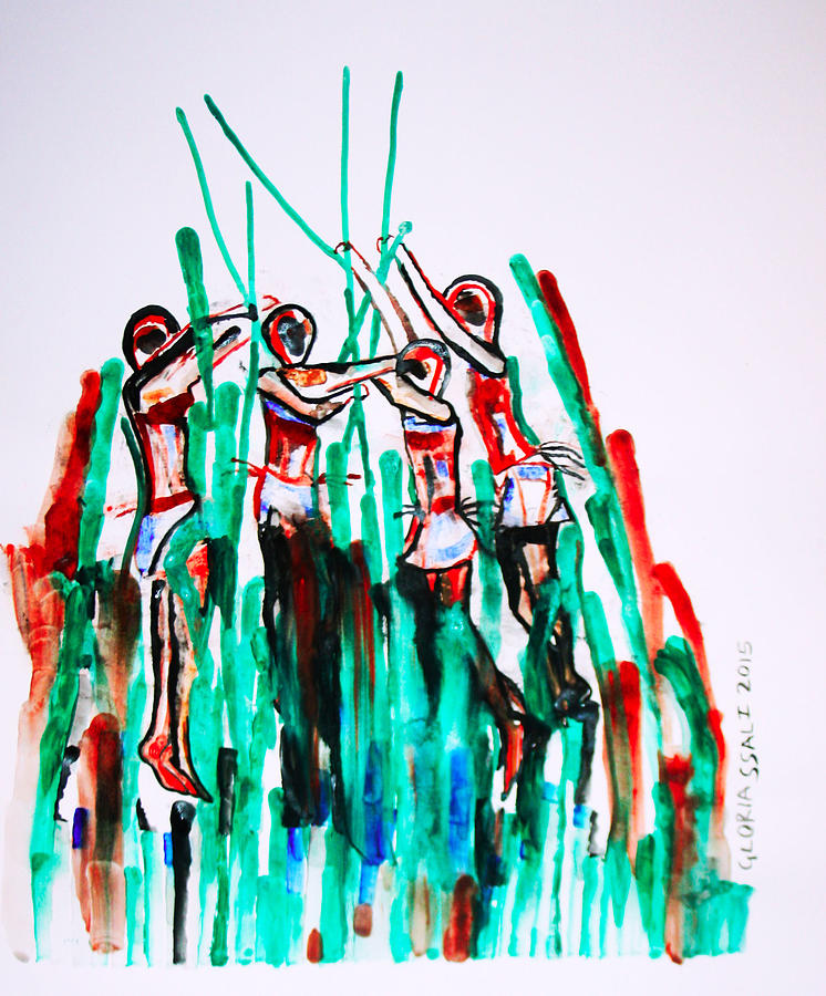 Nuer Dance - South Sudan #4 Painting by Gloria Ssali