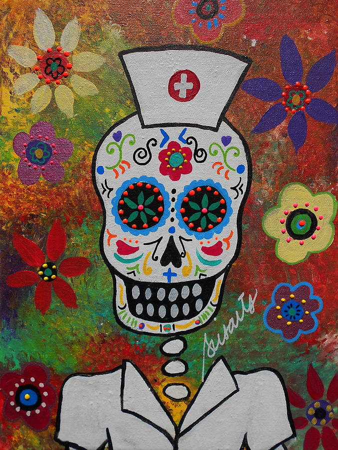 Nurse Dia De Los Muertos #4 Painting by Pristine Cartera Turkus