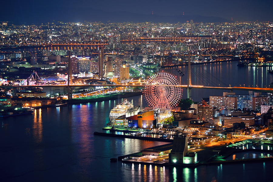 Osaka night rooftop view #4 Photograph by Songquan Deng