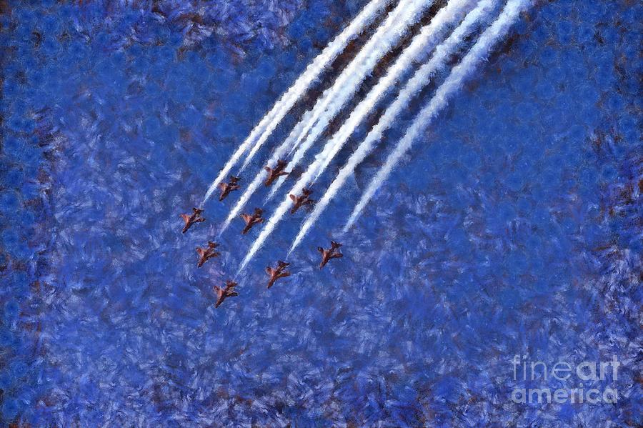 Painting of Red Arrows aerobatic team #5 Painting by George Atsametakis