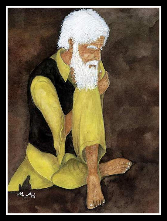 Cultural Painting - Pashtun Old Man #4 by Asif Kasi