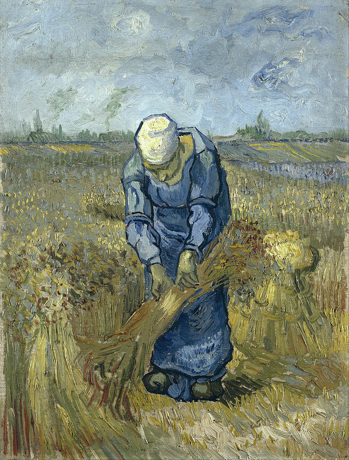  Peasant woman binding sheaves-after Millet #5 Painting by Vincent van Gogh