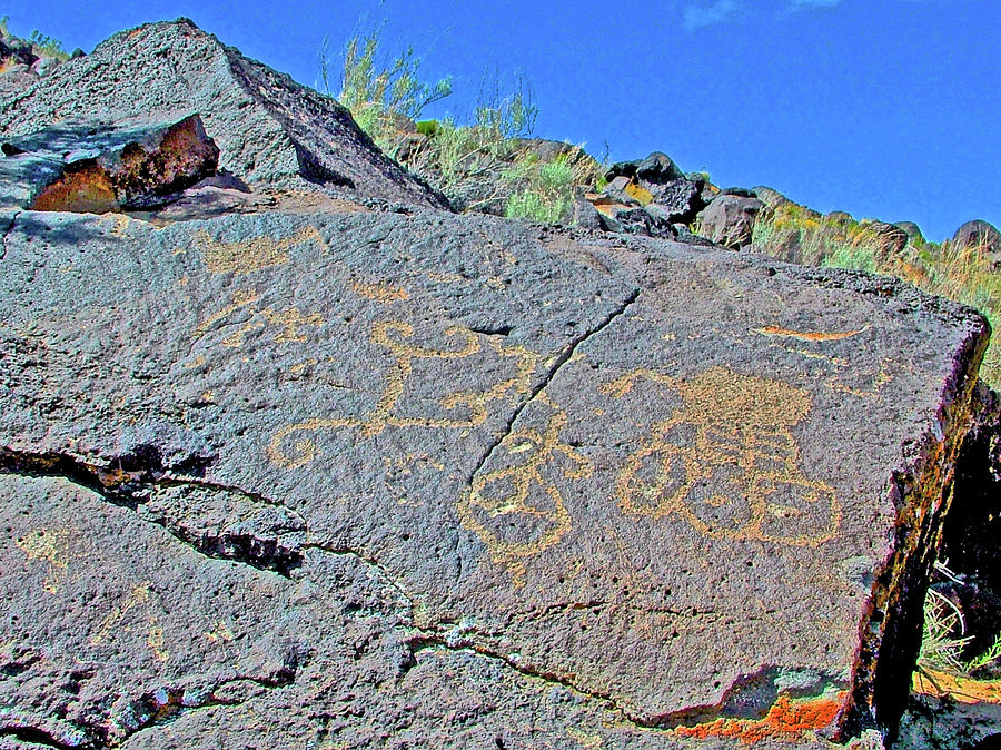 Petroglyphs in Piedras Marcada Canyon in Petroglyph National Monument in Albuquerque, New Mexico #4 Photograph by Ruth Hager