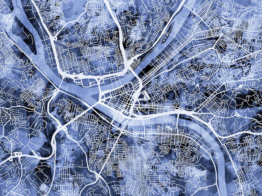 Pittsburgh Pennsylvania Street Map #4 Digital Art by Michael Tompsett