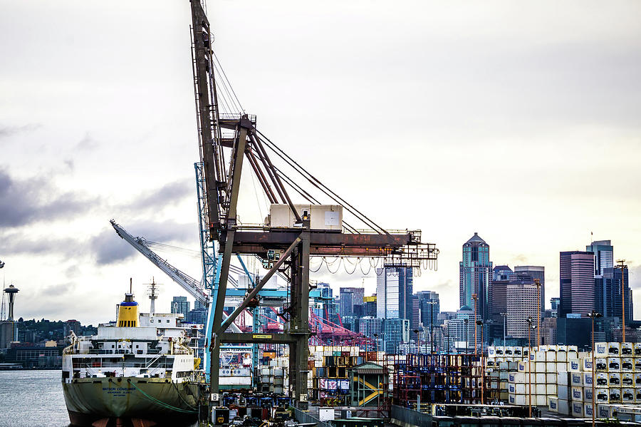 Port Of Seattle With Downtown Skyline Early Morning #4 Photograph by Alex Grichenko