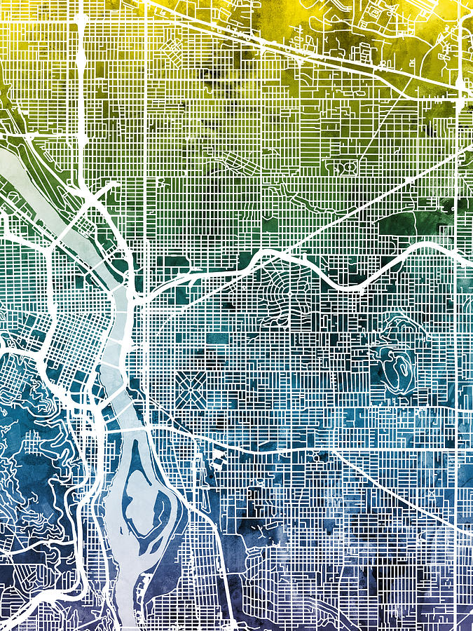 Portland Digital Art - Portland Oregon City Map #4 by Michael Tompsett