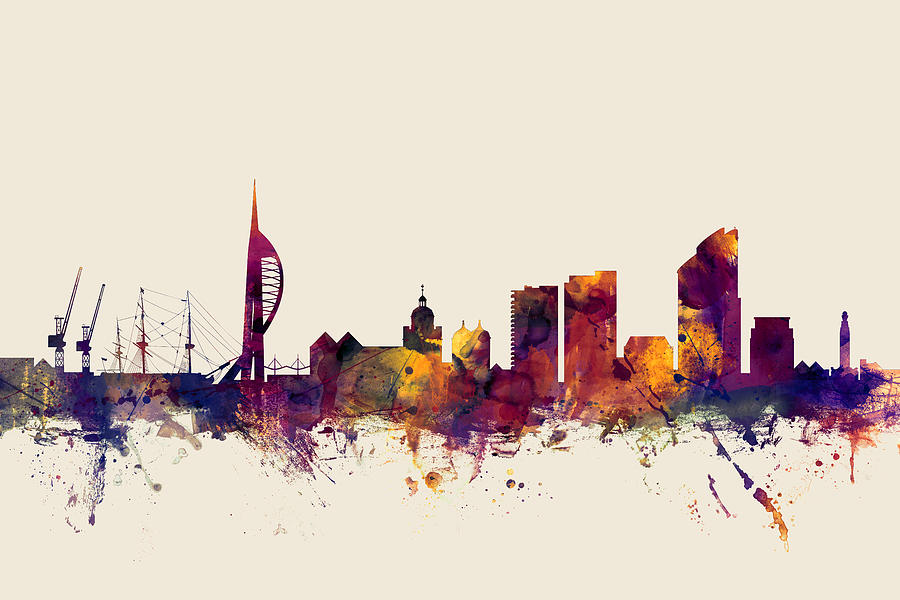 Portsmouth England Skyline #4 Digital Art by Michael Tompsett