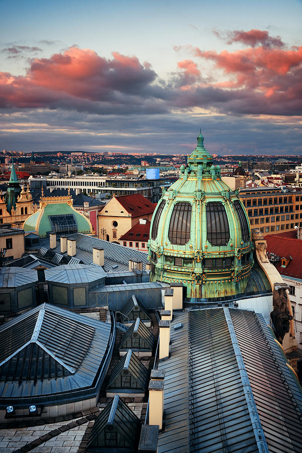 Prague skyline rooftop view #4 Photograph by Songquan Deng