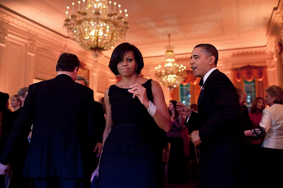 Jewelry Photograph - President And Michelle Obama Dance #4 by Everett