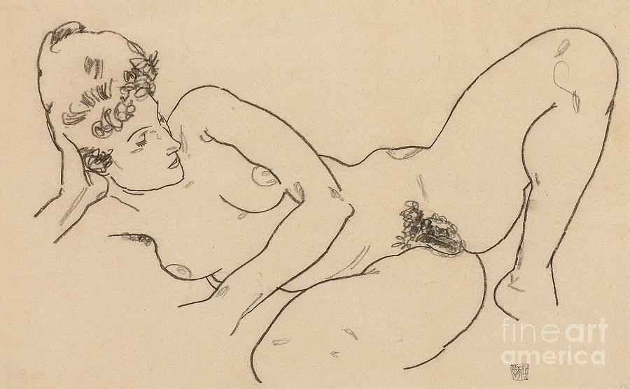 Reclining Nude Drawing by Egon Schiele