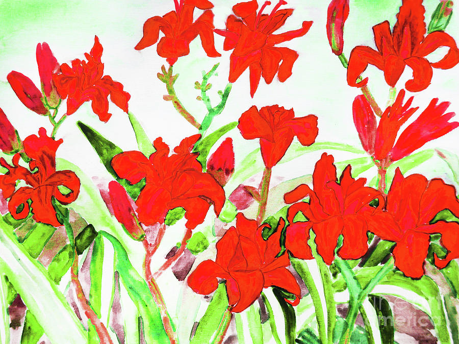 Red daily lilies #4 Painting by Irina Afonskaya