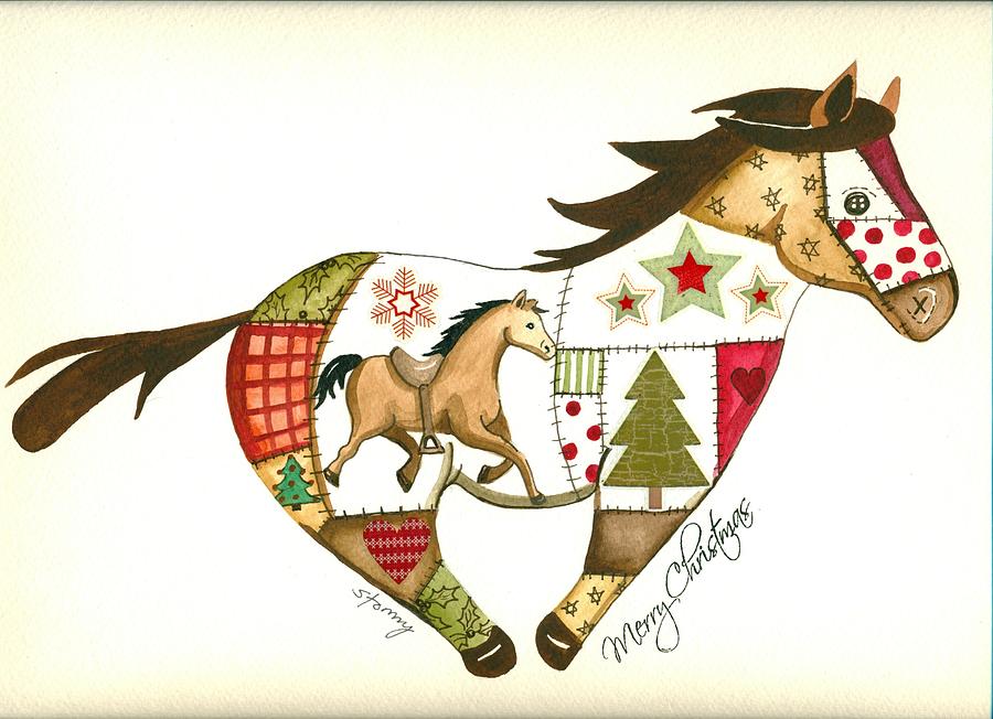 Running Christmas Mustang #4 Painting by Stormy Logan