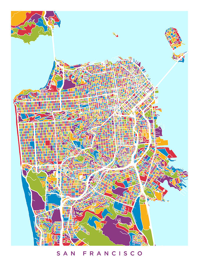 San Francisco Digital Art - San Francisco City Street Map #4 by Michael Tompsett