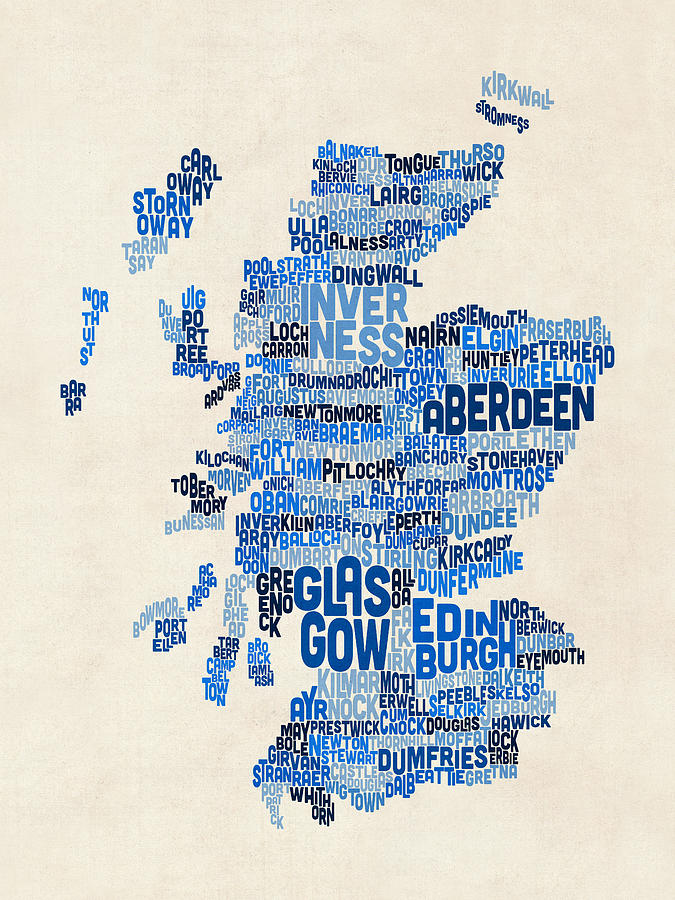 Typography Digital Art - Scotland Typography Text Map #4 by Michael Tompsett