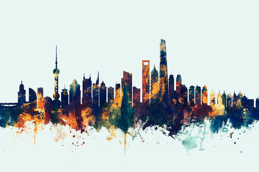 Shanghai Digital Art - Shanghai China Skyline #4 by Michael Tompsett