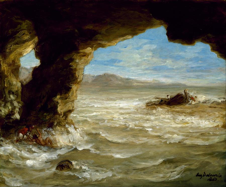 Shipwreck on the Coast #5 Painting by Eugene Delacroix