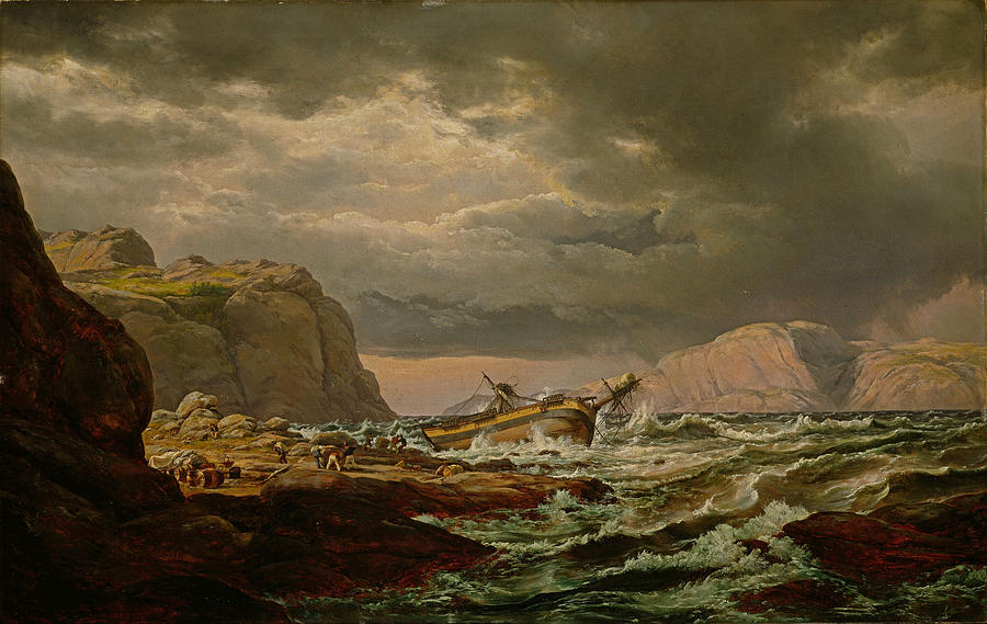 Shipwreck on the Coast of Norway #5 Painting by Johan Christian Dahl